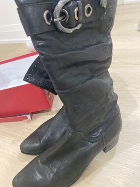Da Li Fashion Black Slouch Mid-Calf Boots with Fleece Lining - Size 38